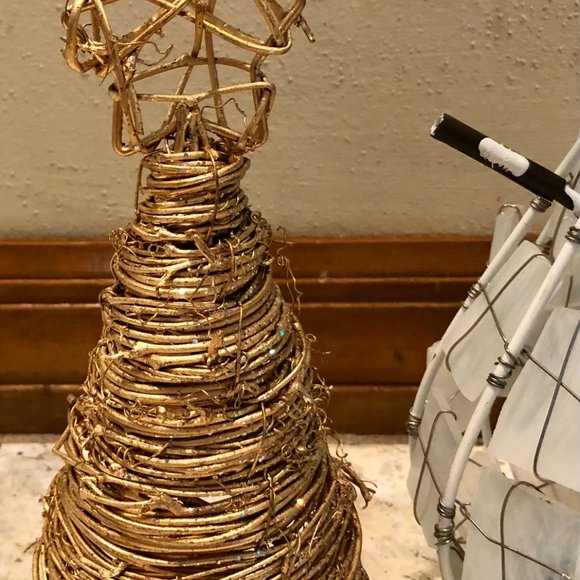 Holiday Decor Bundle Snowman Wire Tiled Gold Metallic Metal Trees Candle Holder - Picture 5 of 13